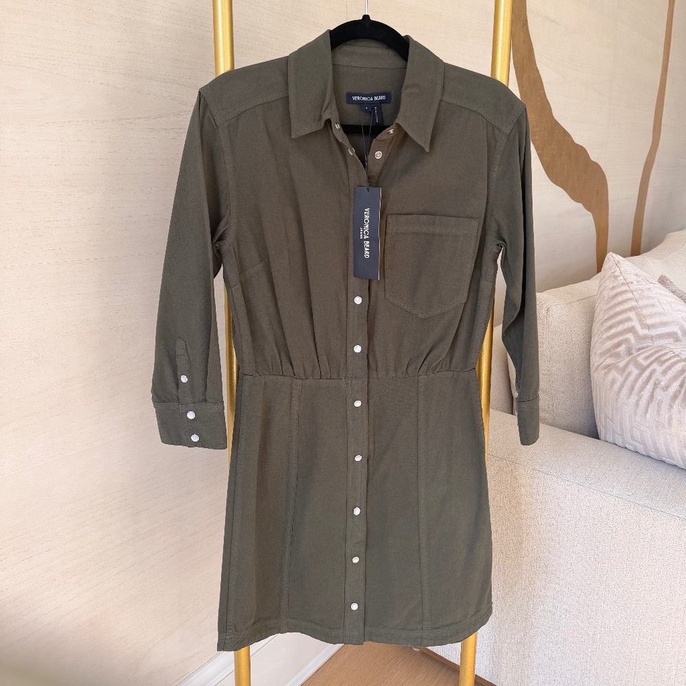 Veronica Beard Olive Green Utility Shirt Dress Size 4 – New With Tags
